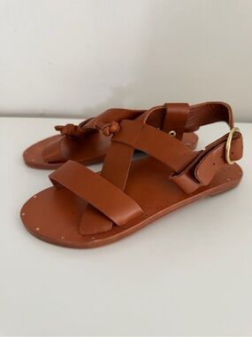 Beek for Anthropologie brown leather studded ankle wrap flat sandals women’s 6